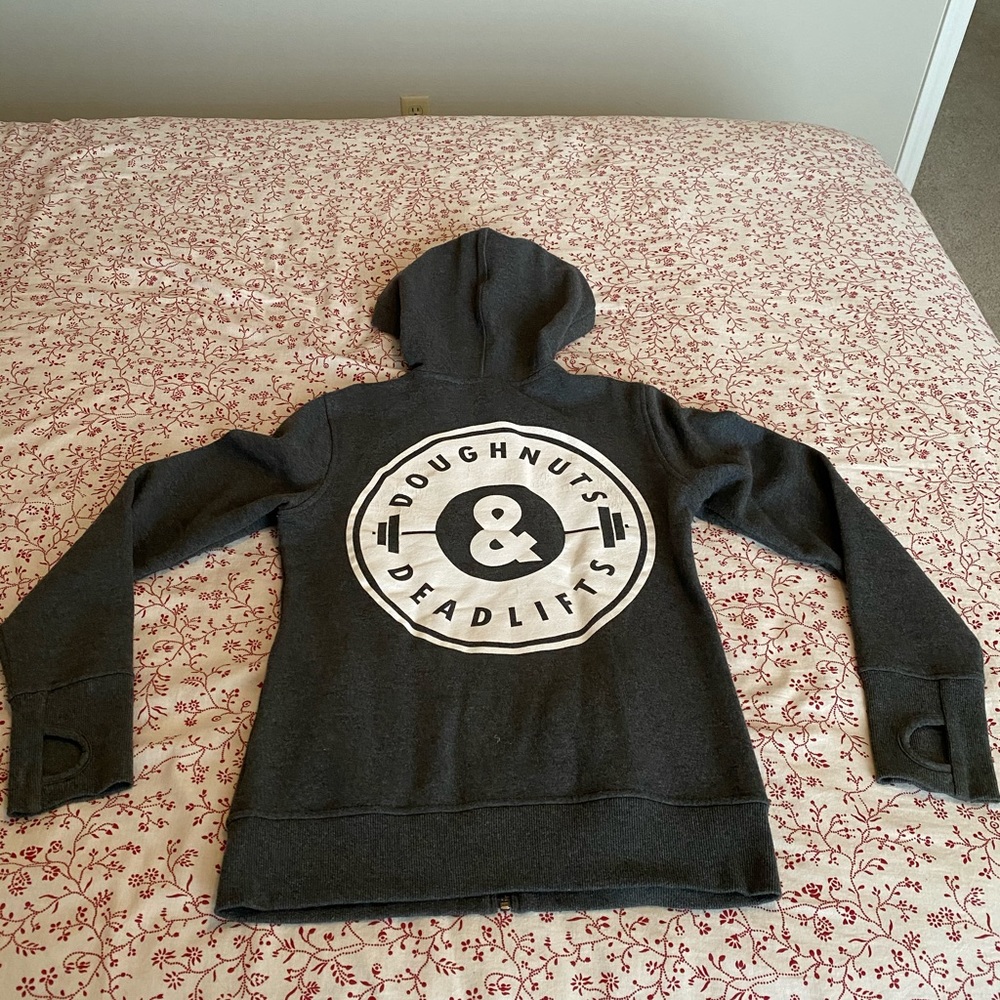 Doughnuts and Deadlifts charcoal grey zip up